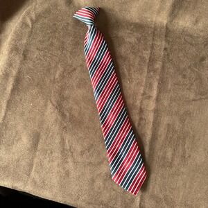 Red Navy Blue White Striped Clip-On Necktie 14.5 Inch Polyester school uniorm